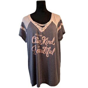 Torrid SZ 1 (14/16) Graphic Grey and Pink Tee Be Your Own Kind of Beautiful